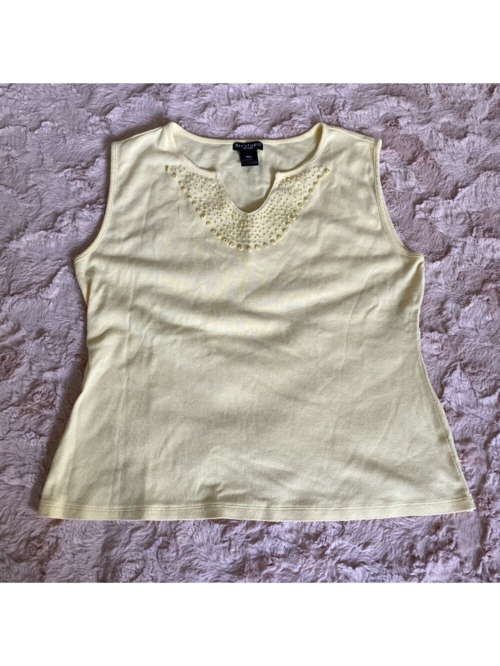 Bay Studio Women’s Petite XL XLarge Yellow Trim Tank Top Sleeveless Stretch